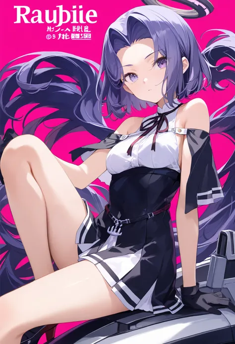 Ryuda Muji, tatsutakaini (kantai collection),  score_9,  score_8_up,  score_7_up,  score_6_up,  source_anime, masterpiece, best quality,  official art, official style,  game cg, glasses magazine, rating_safe, rating_questionable,  purple hair,  halo,  shor...