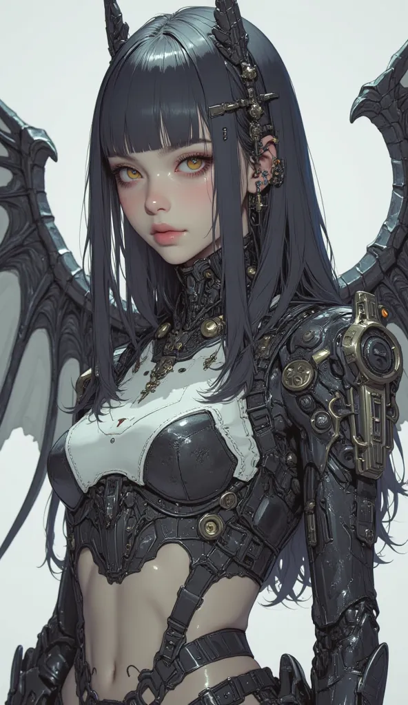  Female model with large wings 、Close-up view of a ,    girl, female lock, Girl in cybernetic armor Mecha ,  Aoshima Chiho color scheme  ,  Angular Winged Armor  , sharp details,   Mecha action figure  ,  by maciej kuciara ,  There is a house made of sushi...