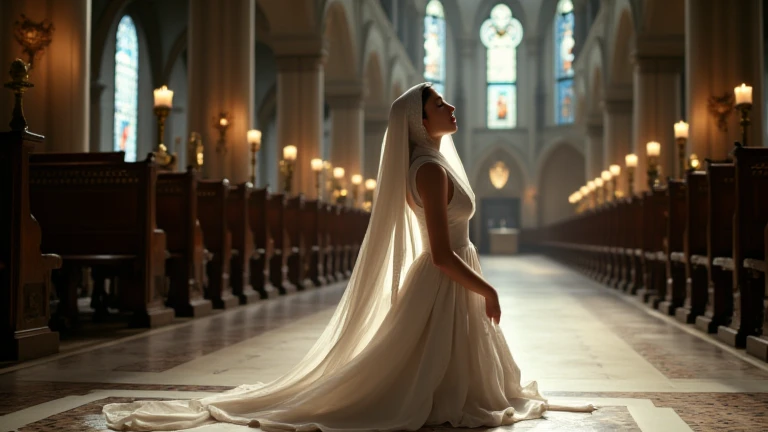 Beautiful and sexy nun praying in church 