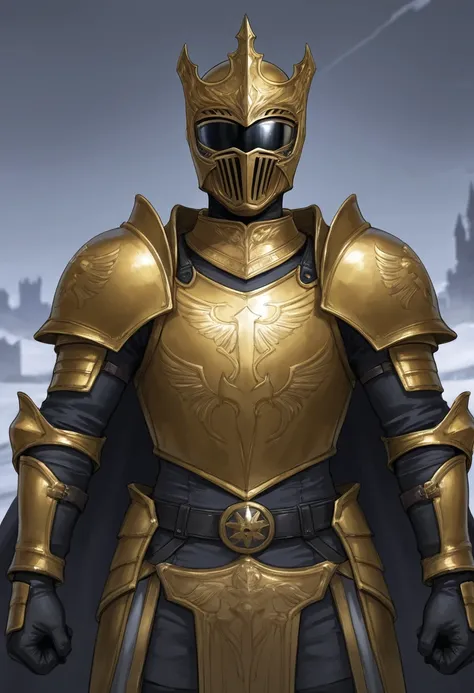 Power Rangers in medieval knight-inspired armor, featuring heraldic crests and Gothic designs. The color schemes are bold and striking. Setting: a medieval castle surrounded by forested hills.