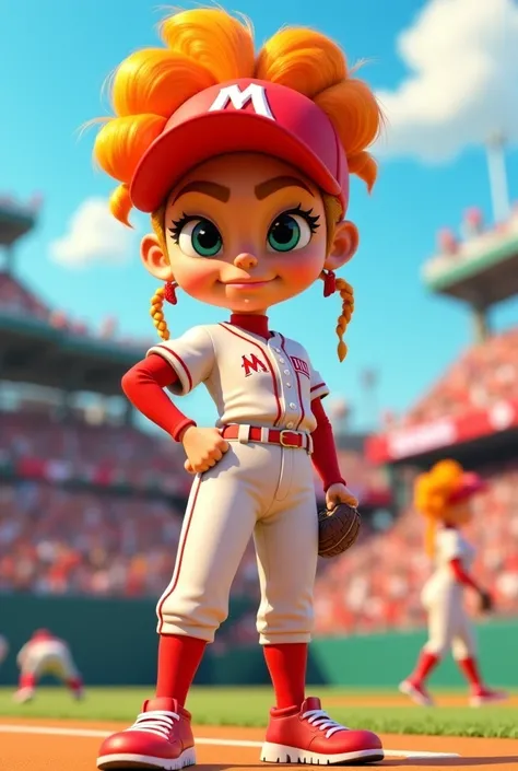 Female baseball player phrase Lupillo Rivera with orange Pixar-like hair