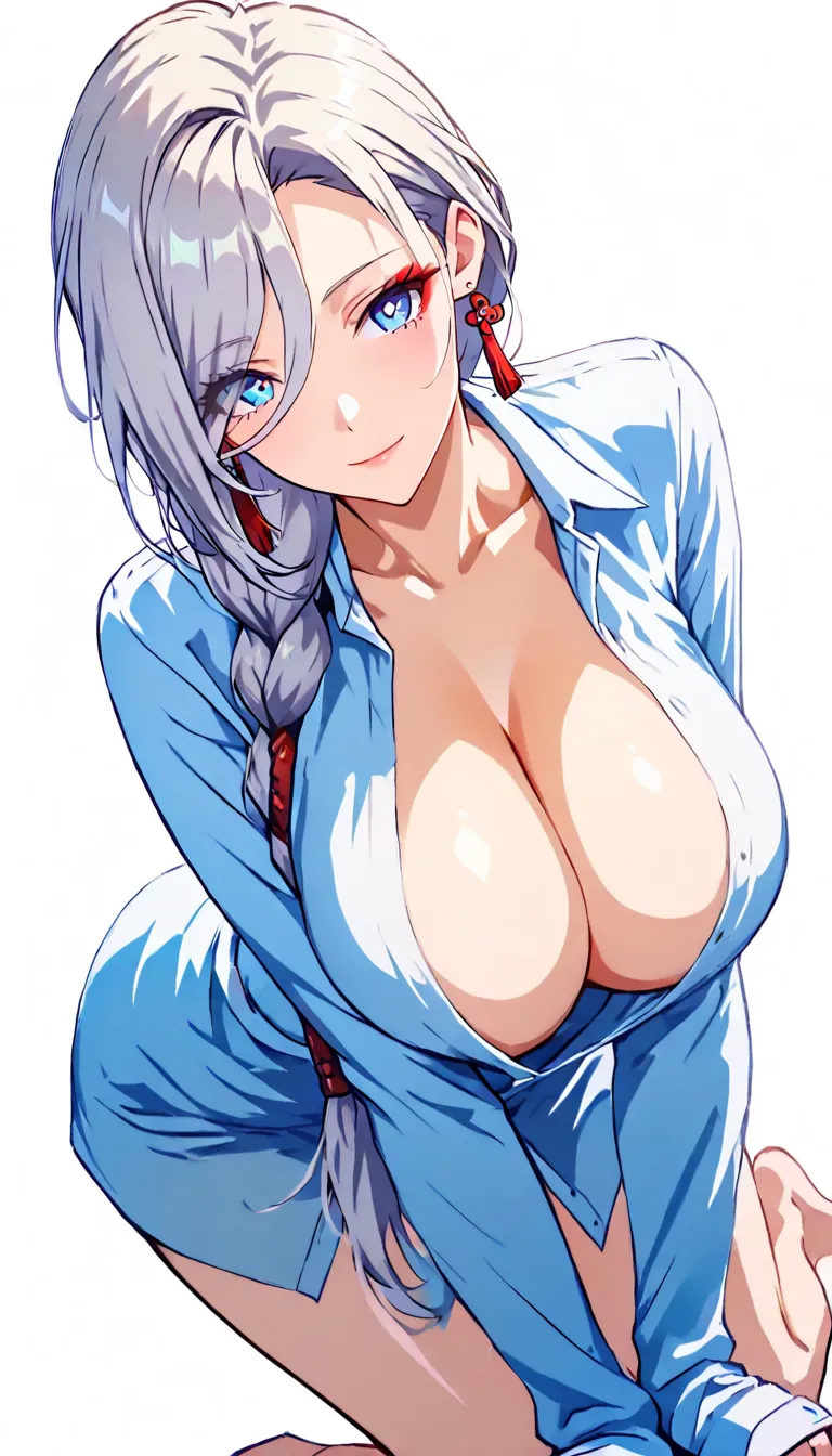 white shirts, open shirts, over size shirts, sleeves past fingers, bent over, large breasts, curvy, thick things, torefoil, wariza, white background, sketch, pencil sketch, watercolor, perfect proportion, perfect body, perfect face, lineart, simple color p...