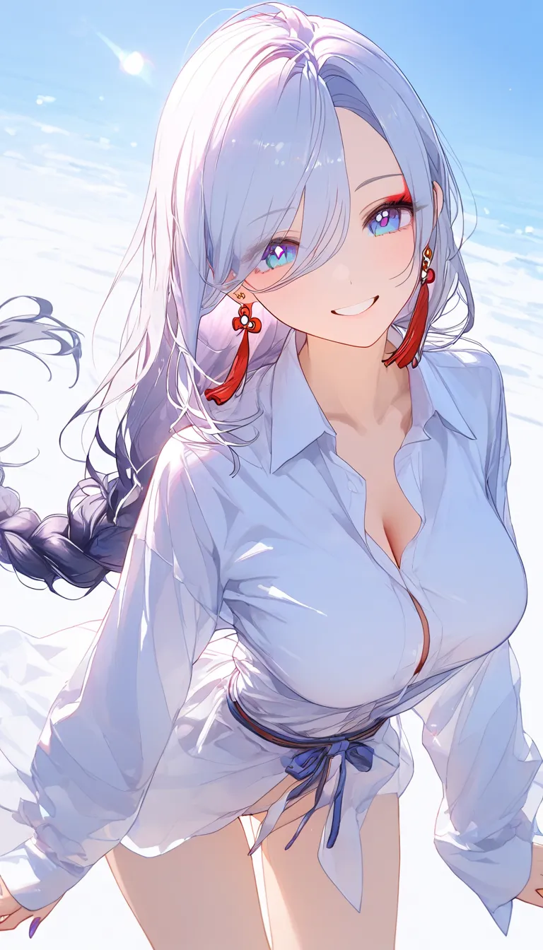 white shirts, open shirts, over size shirts, sleeves past fingers, bent over, large breasts, curvy, thick things, torefoil, wariza, white background, sketch, pencil sketch, watercolor, perfect proportion, perfect body, perfect face, lineart, simple color p...