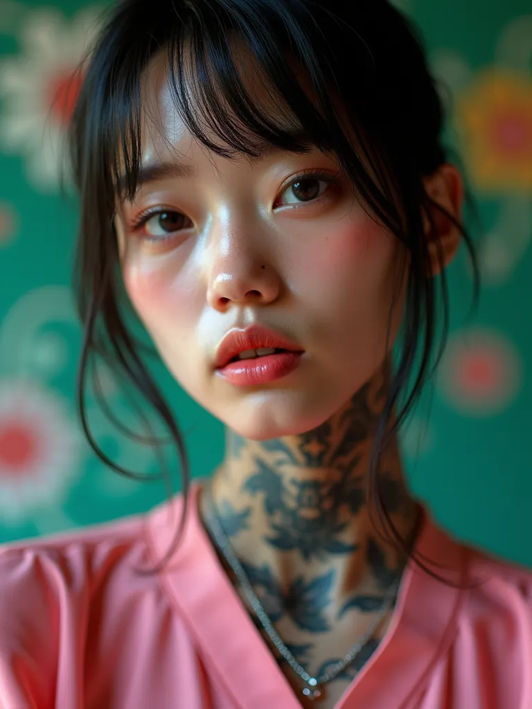 High-quality 16K ,  3D portrait photo ,   taken with Canon's highest quality camera. The Fuji camera uses the highest quality and most advanced film..  exaggerated realistic images and colors . close-up,,,,, Yakuza-Tattoos, My hair is very short.,smooth,  ...