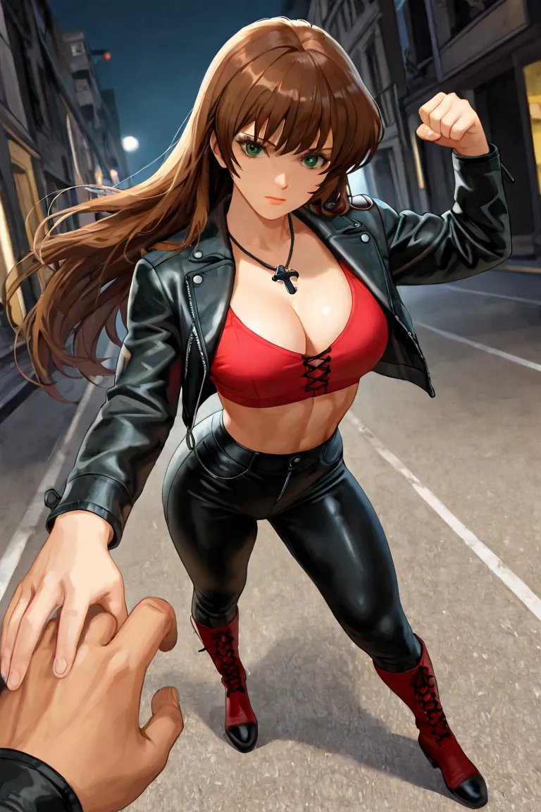 "Anime woman, 25 years, 174cm, megan fox + Boa Hancock + Najenda + Robin + Esdeath, 1 girl, green eyes, long hair, high resolution, dark brown hair, simple background, masterpiece, detailed, high detail, closed mouth, POV, wide angle, anime, anime style, f...