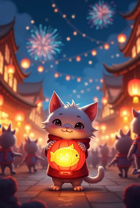 7. Festival of Lights
"Imagine a bustling festival in a furry village, where lanterns, fireworks, and glowing decorations light up the night. Your main character is a shy but curious cat who’s experiencing the festival for the first time. They’re holding a...