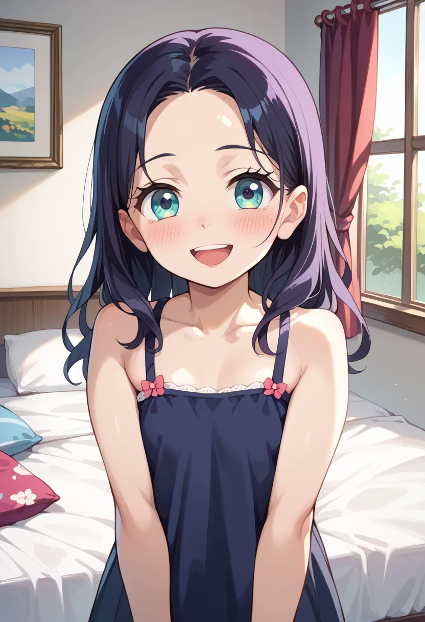 ((Best Quality)), ((masterpiece)), (be familiar with), perfect face, indoors, bedroom, watching viewers,
One woman,  Gamemun Neko ,
open mouth, ecstatic expression, blush, smile,
 small tits, flat chest, Young girl,  lori,  ,  girl,
long hair, long hair,
 ...