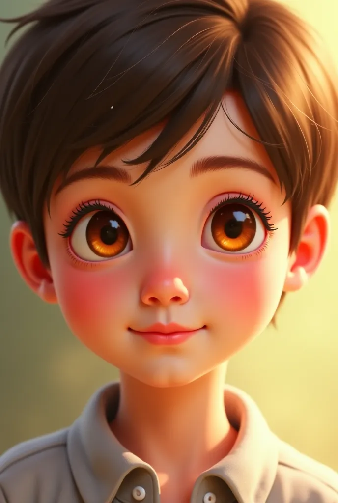 Create a brown-haired boy with innocent honey eyes 