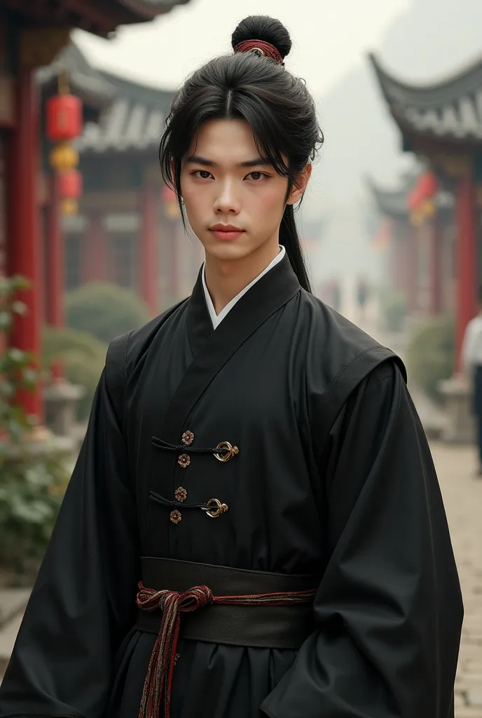 Young Young Man,Wore black Chinese clothes