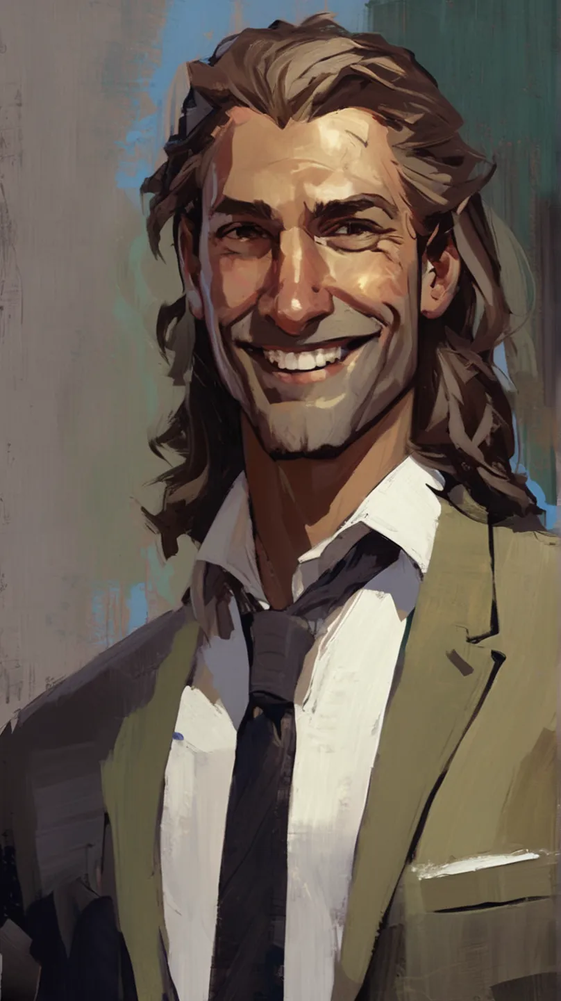 portrait of a vine, picture xDElysium,  smiling ,  medium long hair , lopsided  smiling , dragonborn dnd, silver dragonborn, looks at the viewer, in black suits, funny tie, White shirt with a wide collar,  Picturesque style ,  expressionism , gryaznyye uda...