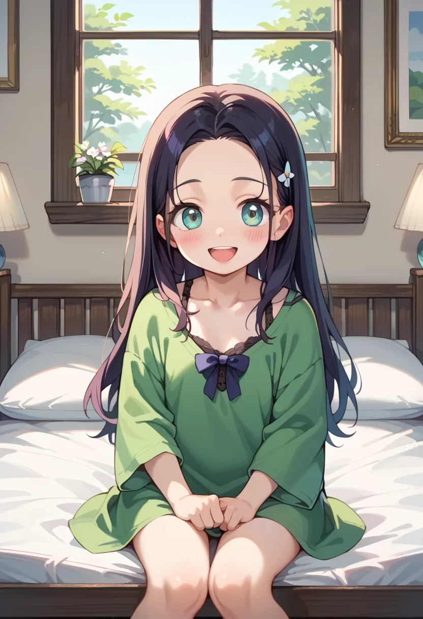 ((Best Quality)), ((masterpiece)), (be familiar with), perfect face, indoors, bedroom, watching viewers,
One woman,  Gamemun Neko ,
open mouth, ecstatic expression, blush, smile,
 small tits, flat chest, Young girl,  lori,  ,  girl,
long hair, long hair,
 ...