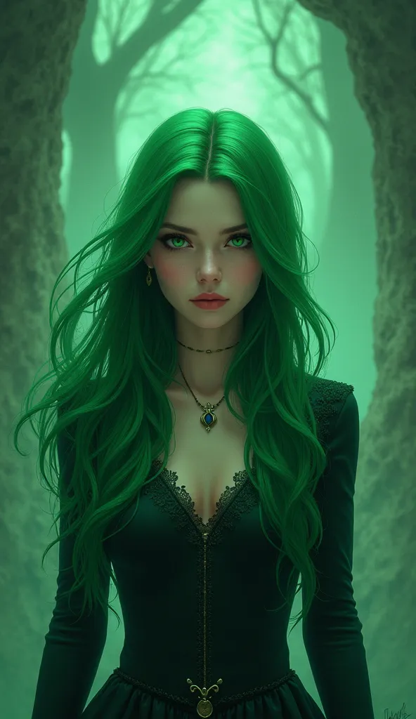 Couverture d'un roman , fille cheveux vert