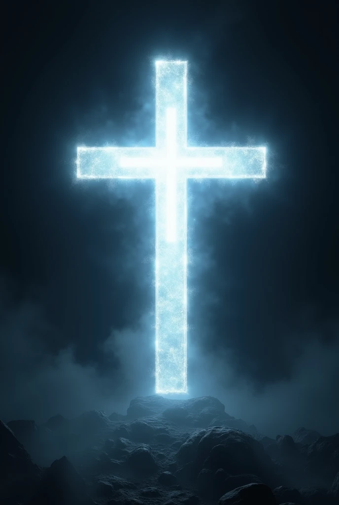 Cross in dark which is white light coming off