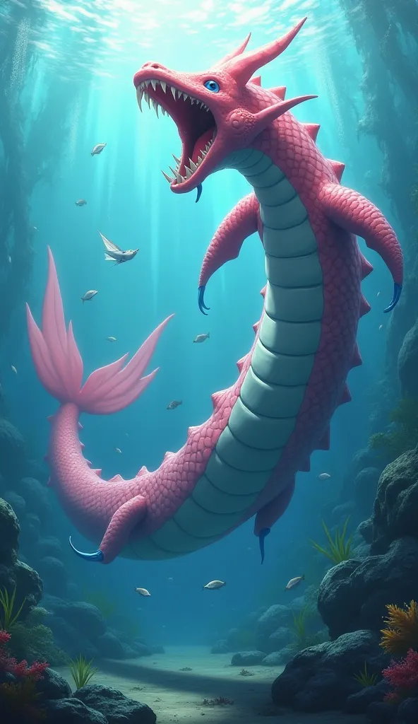  Fantastic　realistic footage　 in the sea　Pokémon's pink Gyarados　There are no limbs