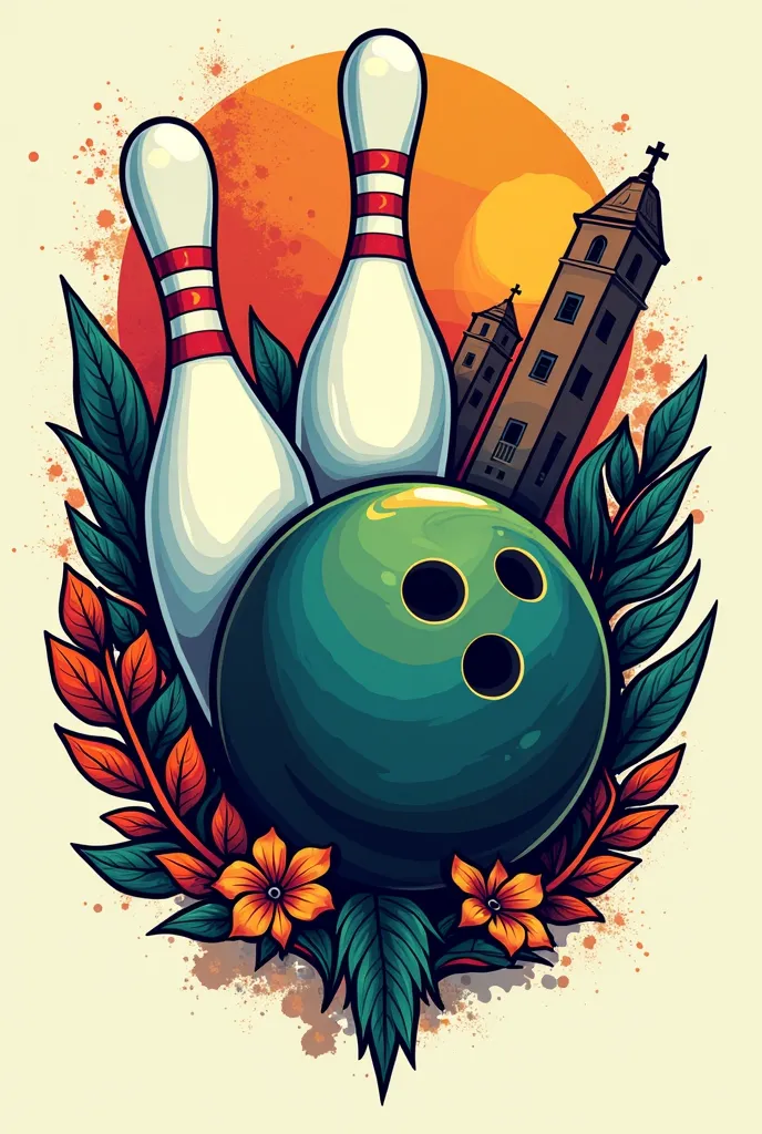 I would like to create a logo for a bowling league that has symbols and colors that represent the city of Bogota
