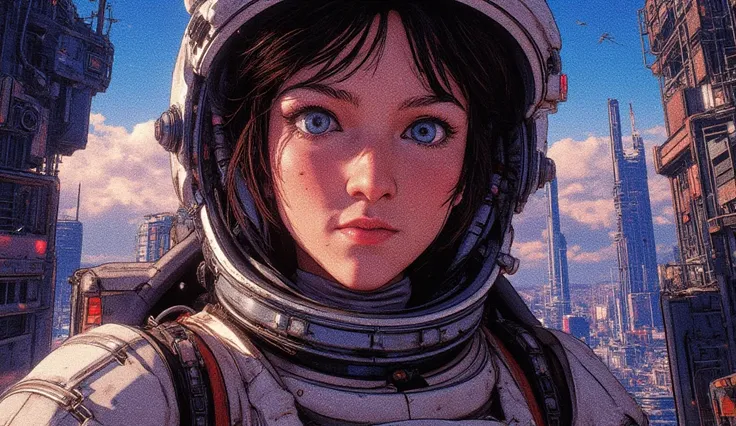 an anime girl with blue eyes and a space suit, Cyberpunk art by Mike  "Beeple" shopkeeper,  winner of the cgsociety , Fantastic Art,  Sci-Fi digital art , beautiful digital artwork, greg beeple, cgsociety portrait, portrait of an anime space cadet , dreamy...