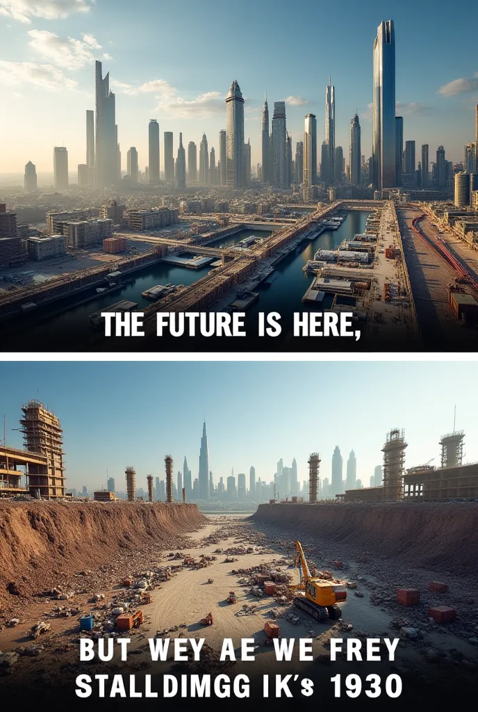 Futuristic Construction vs. Traditional Delays
A futuristic city skyline (like NEOM’s concepts) with text: "The Future is Here"
Below it, an image of a delayed, messy construction site with text: "But Why Are We Still Building Like It’s 1990?"
Why? It conn...