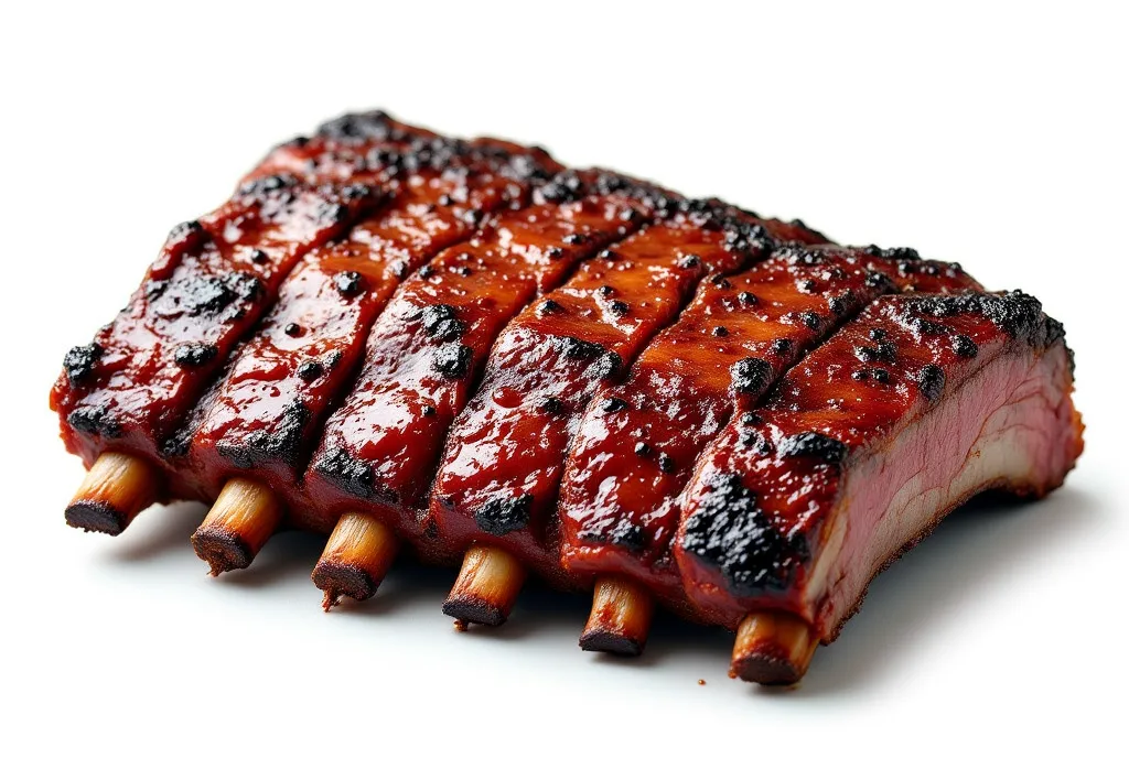 Beef roasted ribs isolated on white background close-up 