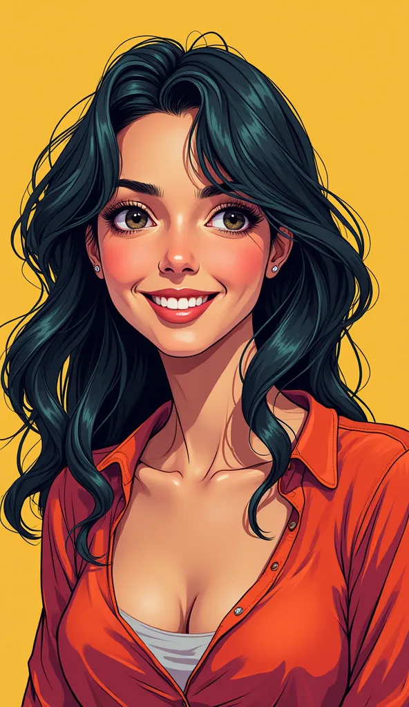 DISCREET image. with discreet casual clothes. image adult woman, american, JUST comic book style. with a smile. IMAGES WITH VIBRANT COLORS. just focus on face