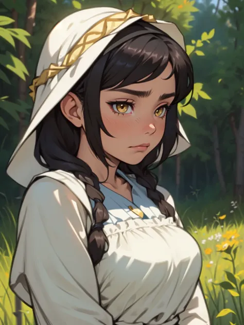 (((peasant girl peasant girl peasant girl peasant girl))) (((peasant girl peasant girl peasant girl peasant girl))) black hair yellow eyes sad torn peasant clothes huge muscles large breasts sad girl 