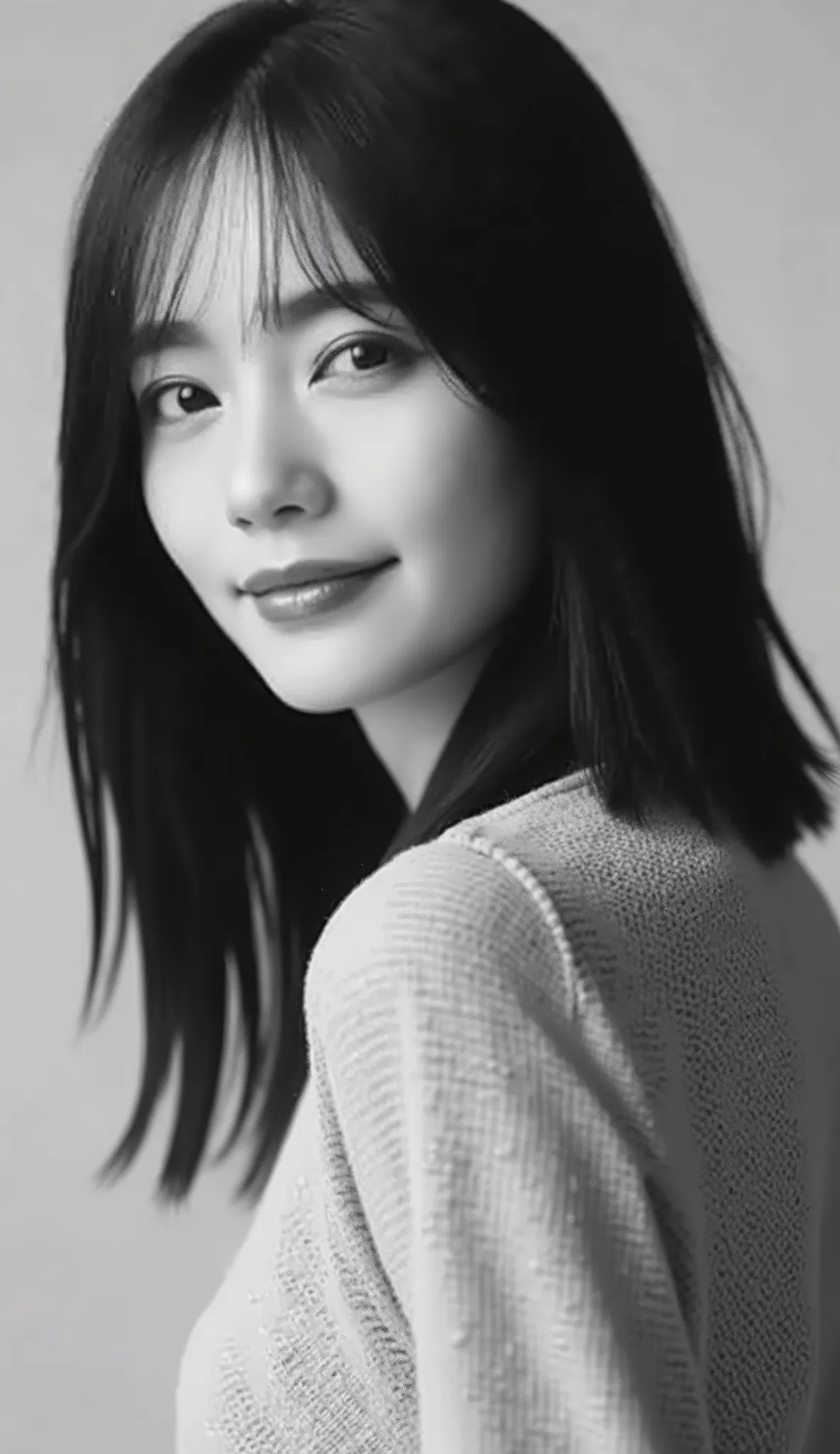 (((Black and white art:1.2、Black and White Photography、RAW photo、film grain)))、beautiful woman、small nose、very skinny, thin body,  plump lips、(((Attractive red lips:1.3))、 Attractive Hairstyle 、 dress、Best Quality、Hi-Res、Hi-Res、Cinematic Writing、Black and ...