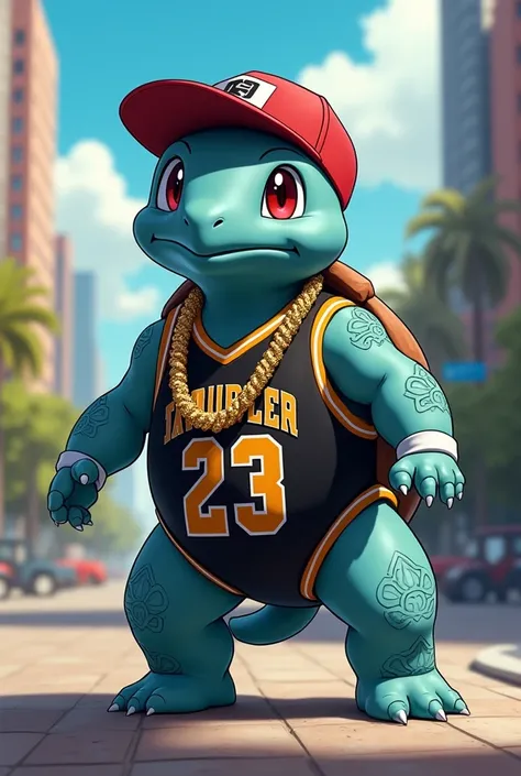 Squirtle with jordan and rings and cap and earrings