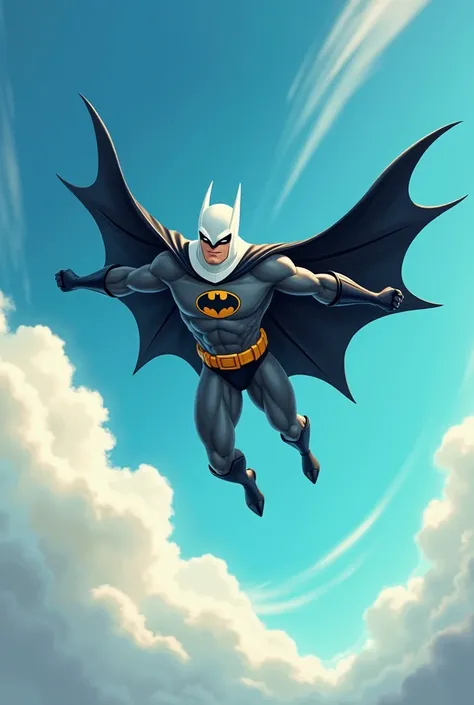 batman in the air with his white elastic hat cartoon disney style