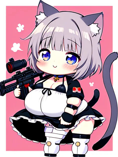   chibi，anime style，mangastyle，girls，Minimum， little character，chubby，obesity，Cat Ears and Tails ， bikini，miniskirt， short prosthetic arm，short prosthetic leg，Putting on/taking off，Gothic Lolita，military， Shooting ，flight，全身ショット 💕 メカ少女💕
