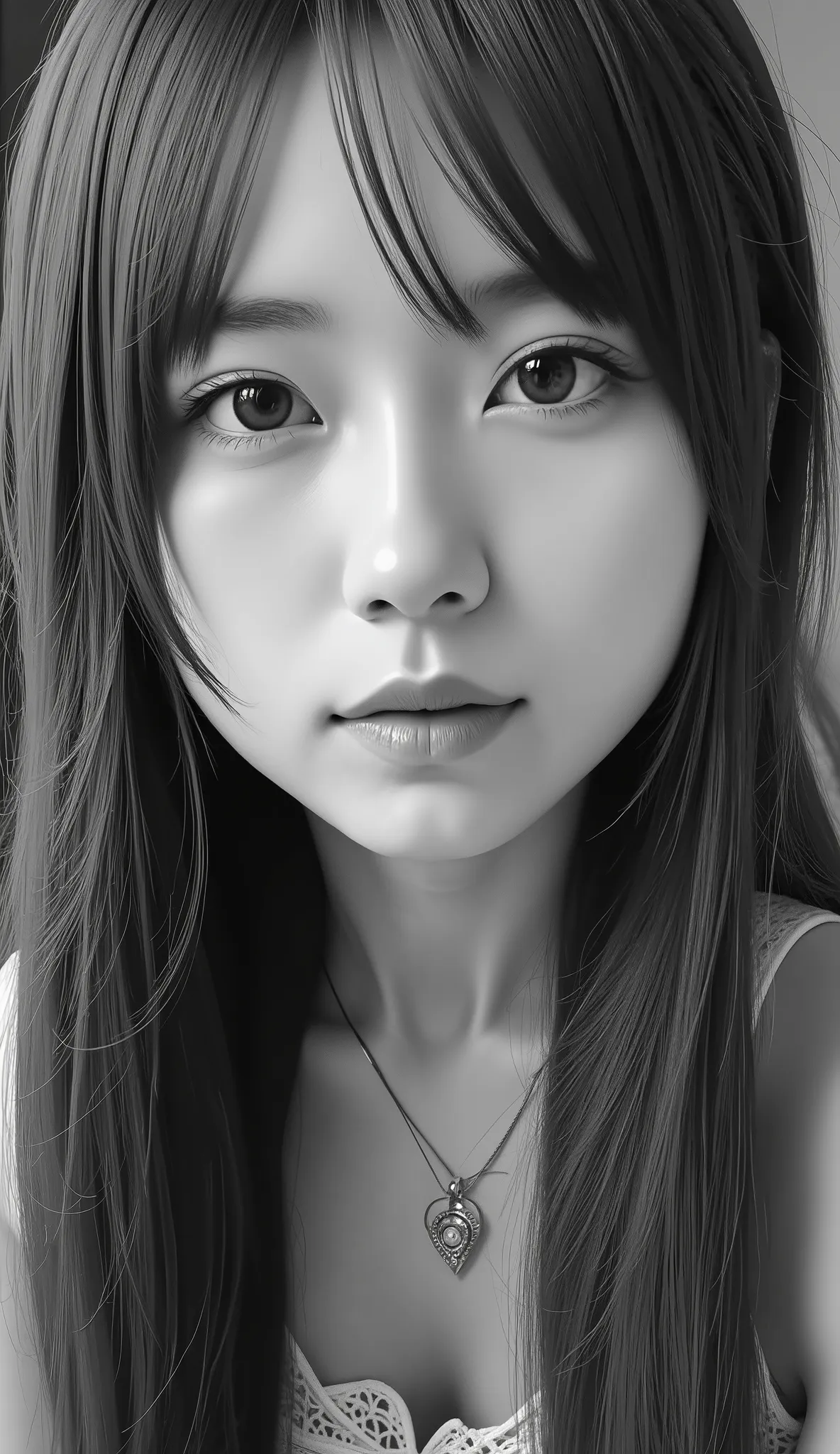 (((Black and white art:1.2、Black and White Photography、RAW photo、film grain)))、beautiful woman、small nose、very skinny, thin body,  plump lips、(((Attractive red lips:1.3))、 Attractive Hairstyle 、 dress、Best Quality、Hi-Res、Hi-Res、Cinematic Writing、Black and ...