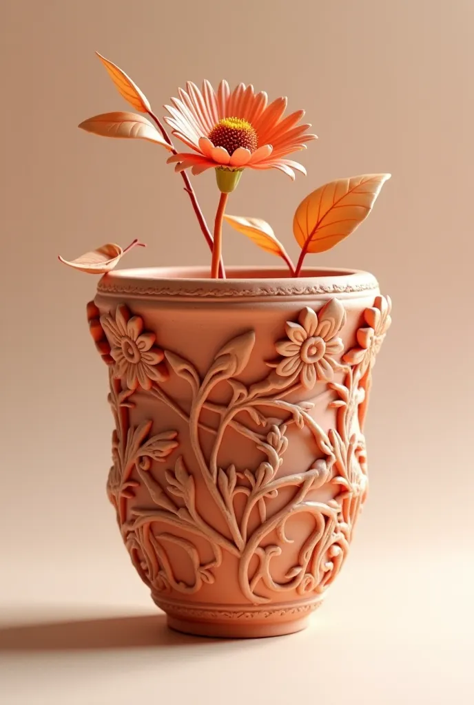 Handicraft clay flower pot 3D beautiful elegant