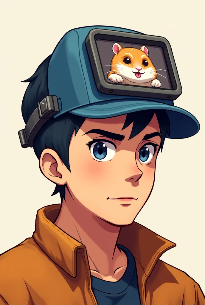 Steam profile author in 2D anime style, in the center of the picture The head of a male character in a game of Rust, on his head he must have a welding mask, which shows a meme with a hamster
