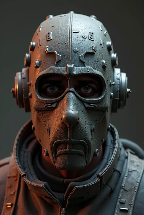 Steam profile autark in 3D style, in the center of the picture The head of a male character in a game of Rust, he must have a welding mask on his head, which has a skull print