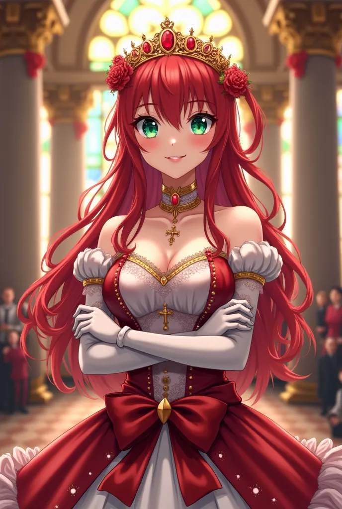  Aparência: anime style, blushed,  pervert, excited,  perverted smile , Ahegao
Hair:  long red hair , with a vibrant shade , wavy,  falling gently to the knees .  The fringe is well outlined .
eyes: big and bright,  in a shade of emerald green ,  with a pe...