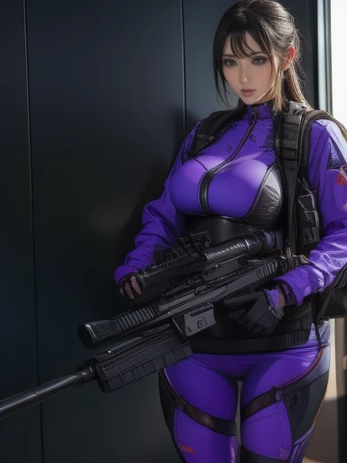   replace 、Amazing Details、 Ultra High Resolution、（ realism ：1.4）、（（close：0.75））、 for 1 woman is extremely condensed、  beautiful delicate face 、 perfect ratio、  Refine target group  、 Big Breasts ）、brown hair、（Purple Tech Suit）、（Cyborg Vs....   police unif...