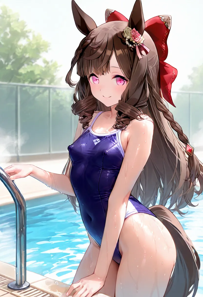 daiichi ruby \(umamusume\), 1 girl, horse ears, Horsetail, viewers, Horsetail, smile, viewers, standing, Uma Musume , 1 girl, horse ears, Horsetail, The viewers, one-piece swimsuit, tabsolute domain, White Knee High , 1 girl, viewers, smiles, viewers, stan...