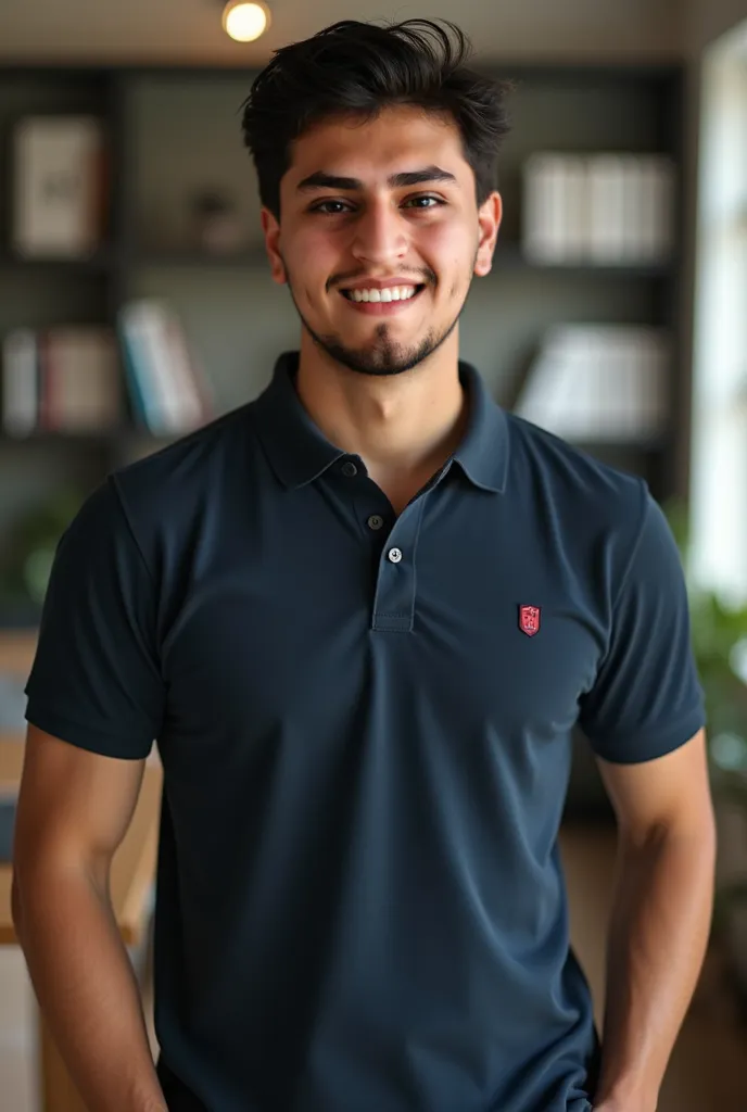 I NEED A CASUAL PHOTO WHERE I LOOK PROFESSIONAL WEARING A WINGED POLO SHIRT FROM A DESK POSING FOR A PHOTO, MAKE IT LOOK VERY, VERY REAL MY HAIR IS BLACK I AM A 26-YEAR-OLD MAN
IT'S FOR SOCIAL NETWORKS