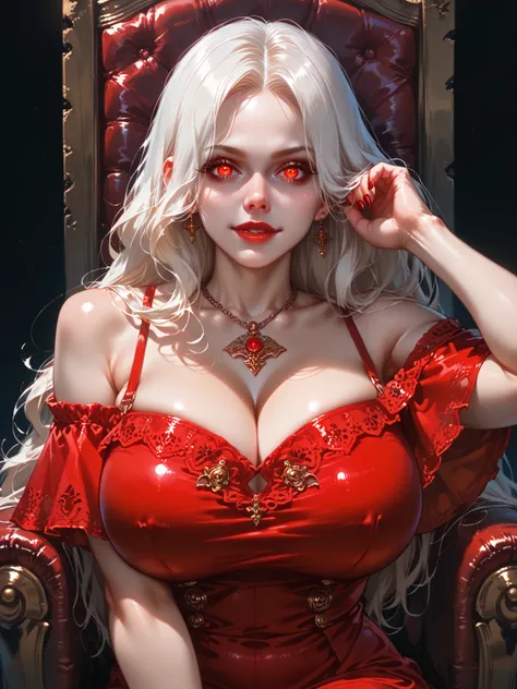 (masterpiece, upper body portrait: from the head up to the waist, front view portrait, clean face, hot mommy, Castlevania, Carmela, pale white face, best quality, absurd res, high res), amazing quality, very aesthetic, (volumetric lighting), broad shoulder...