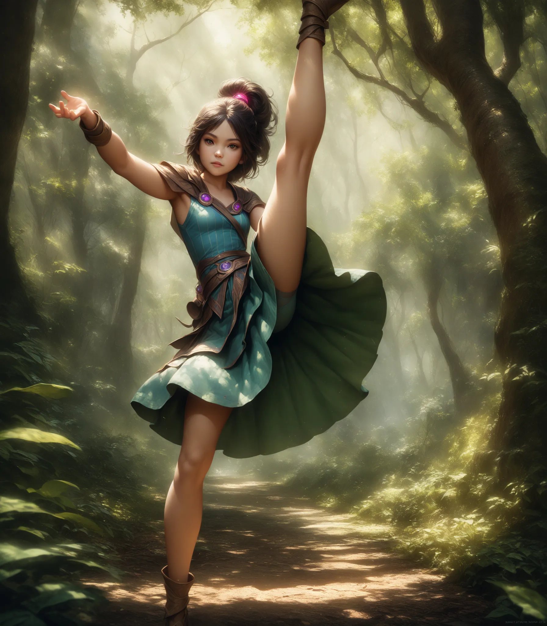 Neeko(League of legends), in forest, standing split, show panties, cameltoe 