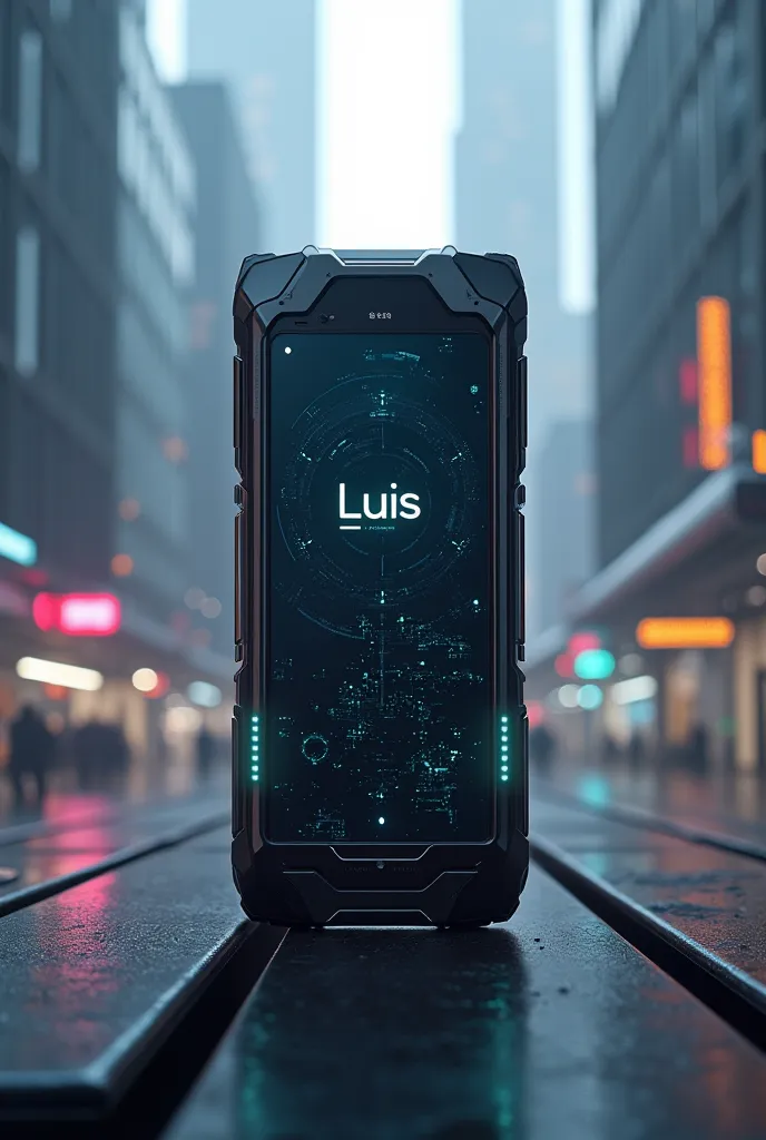 Make a futuristic phone that says Luis Cell