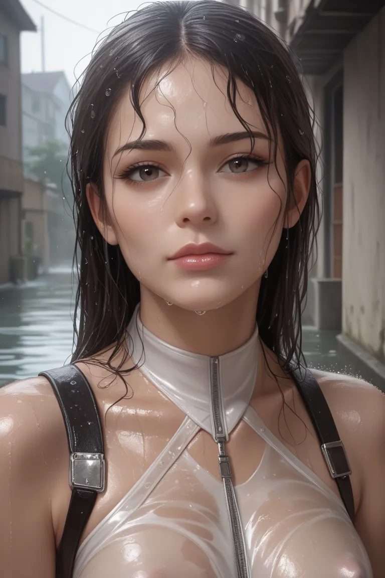  a high-resolution photo of a Japanese actress, 8k, RAW photo, (best quality, masterpiece),(realistic, photo-realistic:1.2), complicated details, sharp concentration, Cinematic Writing, portrait, Alone,  Elegant Woman, (wet close, wet hair, wet skin, Clear...