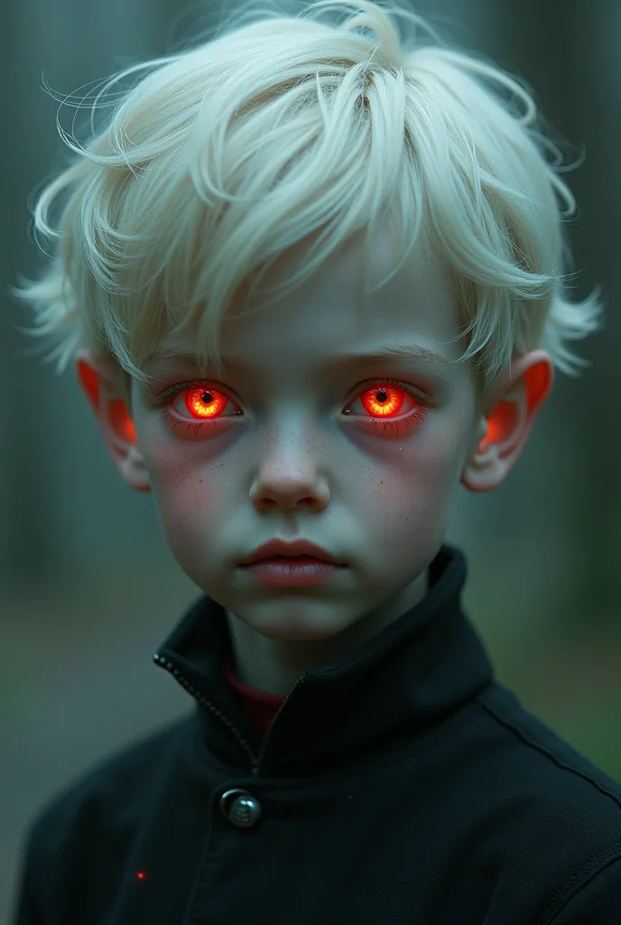 blond boy with red eyes