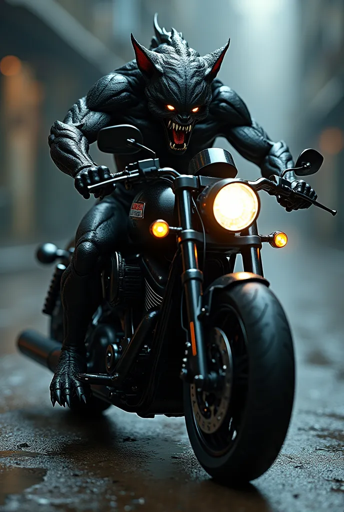 Predator on a black touring bike