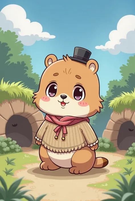 Chibi anime style groundhog girl