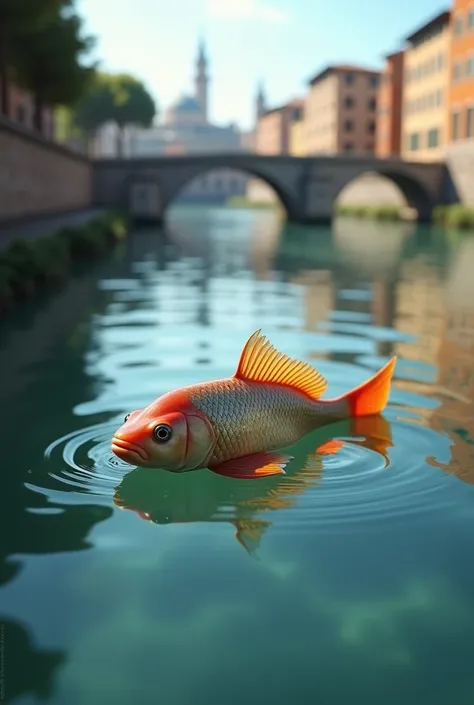 Can you create an image of a fish on the Tiber river in ROME 