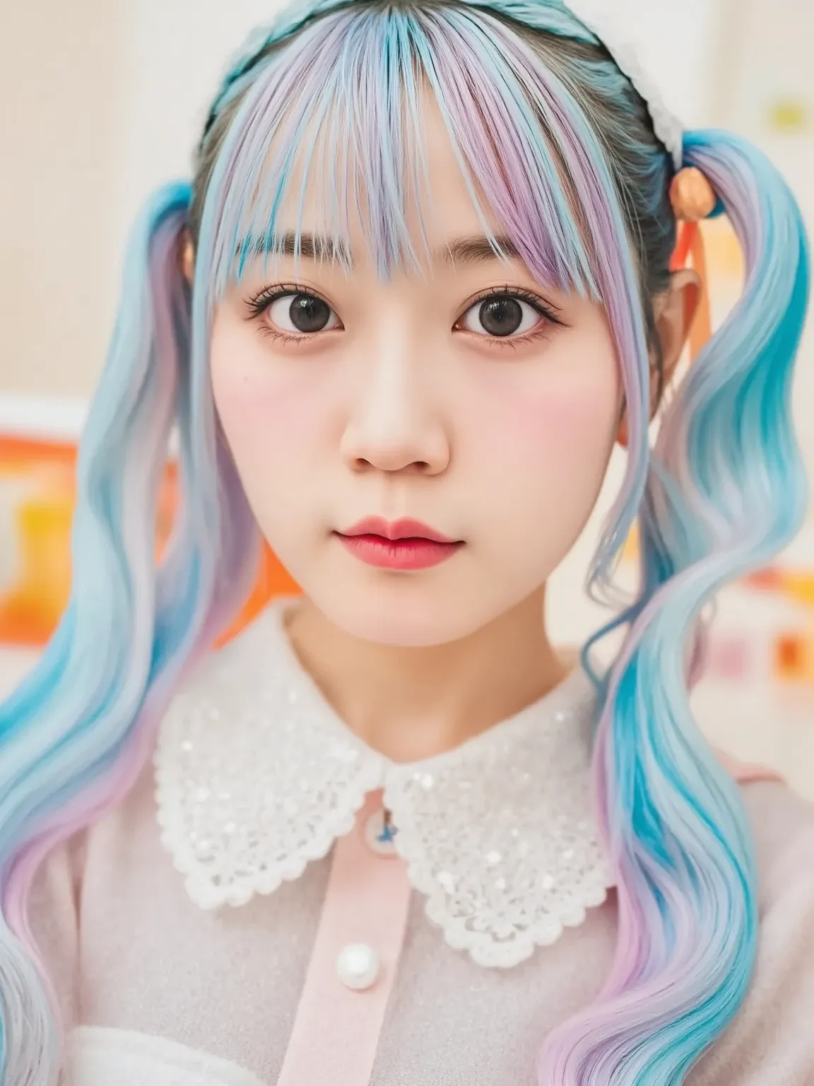 Beautiful and Cute Naughty Girls, very well detailed, Cotton Candy Curls, Candy Freckles,  bright makeup , Holographic Clear Candy Dress,  Close-up portrait , very well detailedイラスト, Candyland Character Designs, Light pastel colors surrounded by swirls of ...