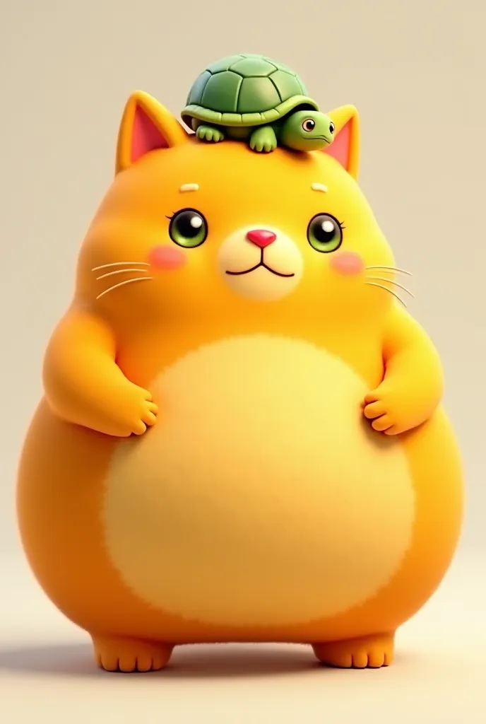 Fat yellow cat with a turtle