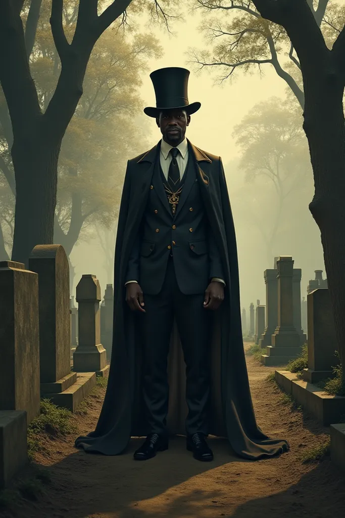 A man wearing a top hat at the cemetery, style exu entity of African-based religions