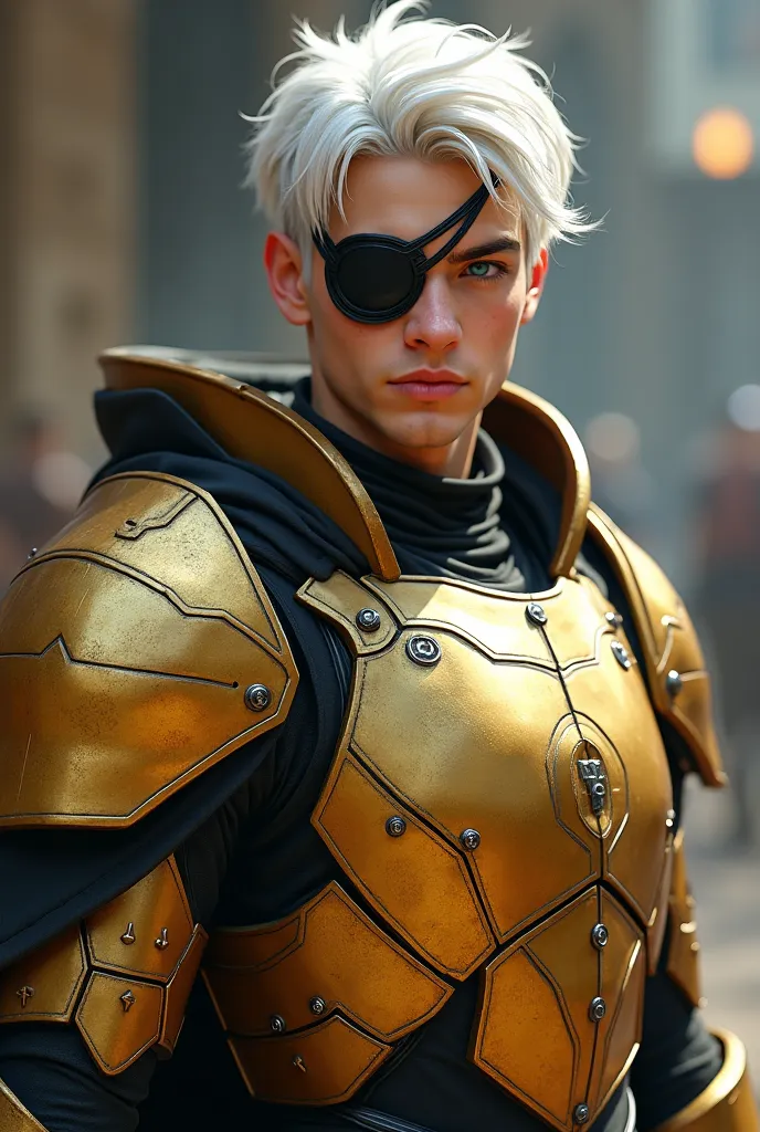 *"A highly detailed, full-body digital illustration in a semi-realistic fantasy sci-fi art style, depicting a 23-year-old male warrior with a youthful yet battle-hardened appearance. His short, white-painted hair is swept back with a few loose strands fall...