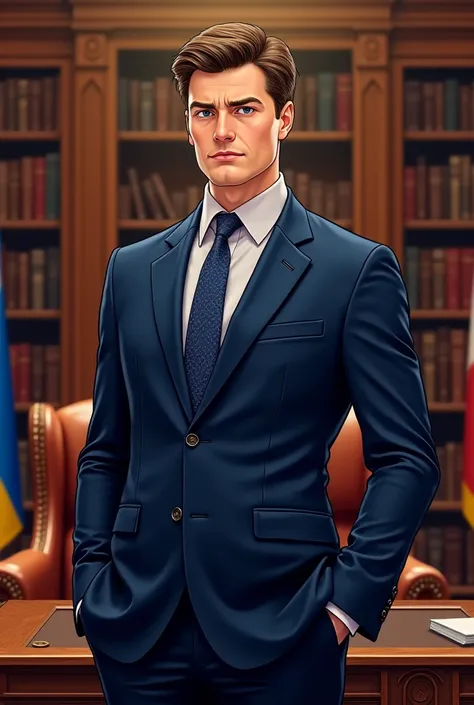 Anime Ukrainian president of Vladimir zilinsky standing in his office