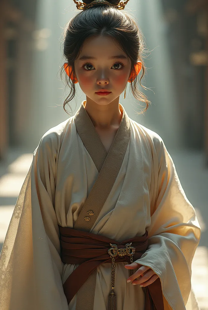 a handsome boy。wearing ancient clothes, a robe, and long, fluttering hair。with blushing eyes, red lips and white teeth，The bridge of the nose is high。optimizing the appearance of a common footrest, cloud boots, and a look like who else would be different f...